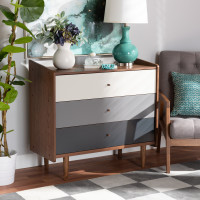 Baxton Studio FP-11021-GreyWalnut-3DW-Chest Baxton Studio Halden Mid-Century Modern Multicolor Walnut Brown and Grey Gradient Finished Wood 3-Drawer Chest